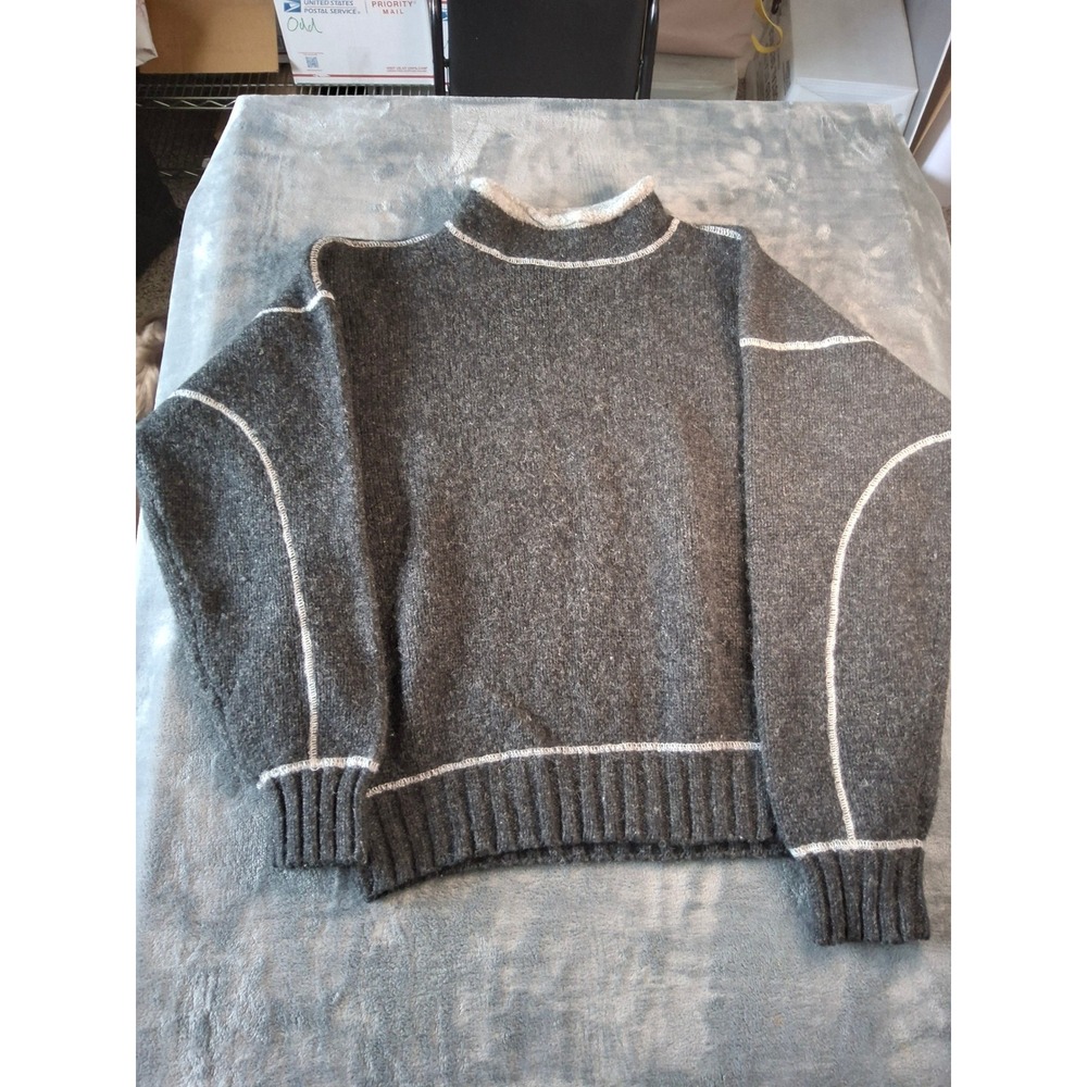 Structure‎ Vintage Mens 100% Wool Mock Neck Sweater Charcoal Gray Large
